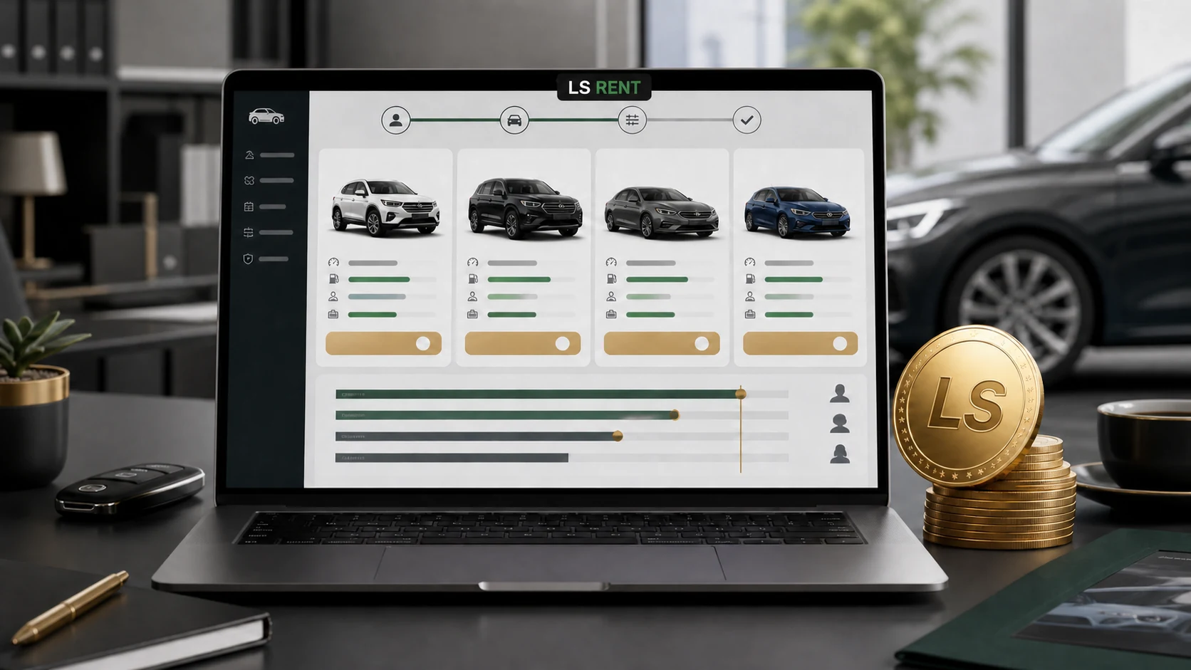 Dashboard LS RENT con schede veicolo e LS COIN